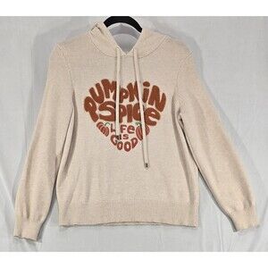 Life Is Good Womens Sweater Embroidered Pumpkin Spice Hoodie Fall Beige Medium